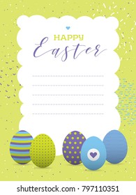 Happy easter greeting card with painted eggs. Place your text