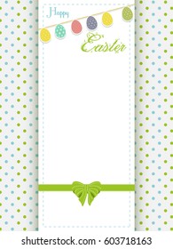 Happy Easter Greeting Card Panel with Eggs Shaped Bunting ribbon and Bow