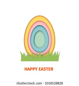 Happy Easter greeting card. A paper card in a craft paper cut style with egg layers. Vector illustration. Greeting card easter egg scrapbooking for design of invitation, gift, present, other