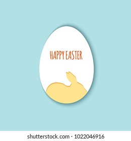 Happy Easter greeting card. A paper card in a craft paper cut style with egg layers and rabbit. Vector illustration. Greeting card easter bunny, egg scrapbooking for design of invitation gift, present