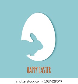 Happy Easter greeting card. A paper card in a craft paper cut style with egg layers and rabbit. Vector illustration. Greeting card easter bunny, egg scrapbooking for design of invitation gift present.