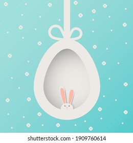 Happy Easter Greeting card with paper cut bunny