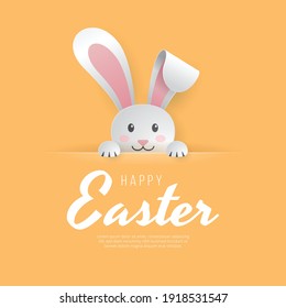 Happy Easter greeting card. Paper Art. Vector Illustration.