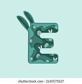 Happy Easter greeting card in paper cut style. Vector illustration with easter symbols.