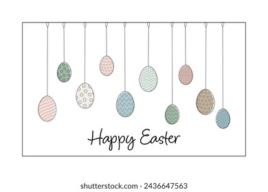 Happy Easter. Greeting card with patterned Easter eggs in pastel colors.