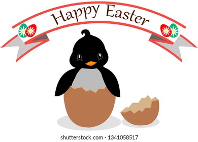 Happy easter greeting card with a penguin.vector illustration