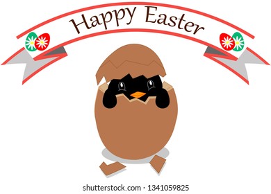 Happy easter greeting card with a penguin.vector illustration icon