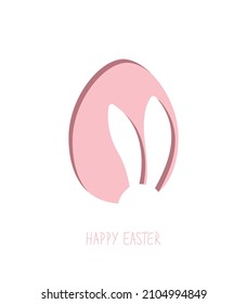 Happy Easter greeting card with pink Easter egg made of paper. Vector Easter silhouette for poster, card or banner.