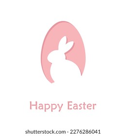 happy easter greeting card, pink easter egg shape with white bunny silhouette, paper cut style spring holiday vector illustration, osterhase, frohe ostern karte, osterkarte