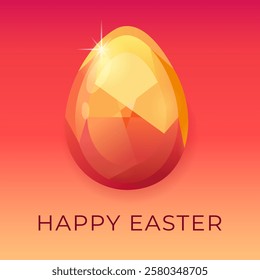 Happy Easter greeting card in polygon style.Easter eggs red color. Flat design polygon of egg isolated on red background. Vector illustration. Perfect for greeting card or party invitation