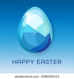 Happy Easter greeting card in polygon style.Easter eggs Blue color. Flat design polygon of egg isolated on blue background. Vector illustration. Perfect for greeting card or party invitation