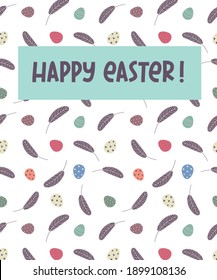 Happy Easter greeting card. Postcard with Easter eggs. Design for Easter, print, paper, banners, web. Vector illustration