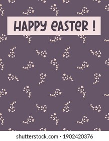 Happy Easter greeting card. A postcard with a willow tree. Design for Easter, printing, paper, postcards