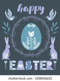 Happy Easter greeting card, poster in Scandinavian style. Editable vector illustration 