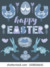 Happy Easter greeting card, poster in Scandinavian style. Editable vector illustration 