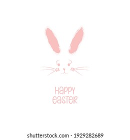 Happy Easter greeting card, poster, with cute, sweet hand-drawn watercolor rabbit