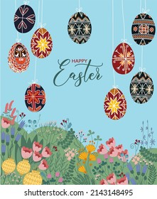 Happy easter. Easter greeting card, poster, banner. Template for promotion. Perfect for spring holiday invitation. Hand drawn vector Illustration.