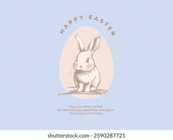 Happy Easter greeting card, poster, cover, web or social media banner. Art design with modern typography, hand drawn Easter bunny and egg in pastel colors with trendy warming brown shades.