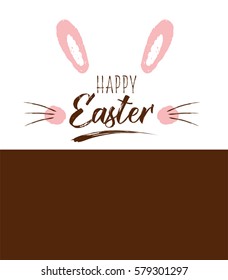 Happy Easter greeting card, poster, with cute, sweet hand drawn watercolor bunny