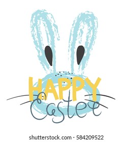 Happy Easter greeting card, poster, with cute, sweet hand drawn bunny, good for modern design, Vector