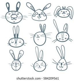 Happy Easter greeting card, poster, with cute, sweet hand drawn bunny, good for modern design, Vector