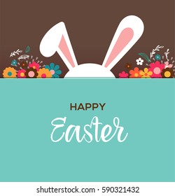 Happy Easter greeting card, poster, with cute, sweet bunny