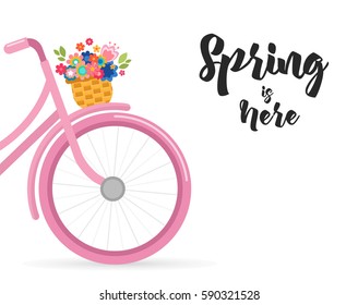 Happy Easter greeting card, poster, with cute, flowers in the bicycle basket