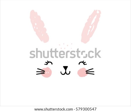 Happy Easter greeting card, poster, with cute, sweet hand drawn watercolor bunny