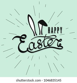 Happy Easter greeting card with rabbit ears. Easter Bunny. Retro style inscription. Vector illustration