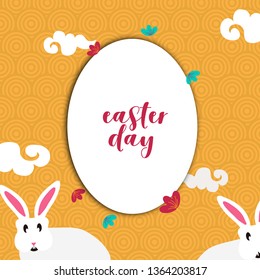 Happy Easter greeting card with rabbit, bunny and text