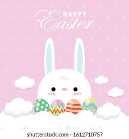 Happy Easter greeting card. Rabbit Bunny Easter banner template isolated on Background