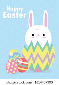 Happy Easter greeting card. Rabbit Bunny Easter banner template isolated on Background