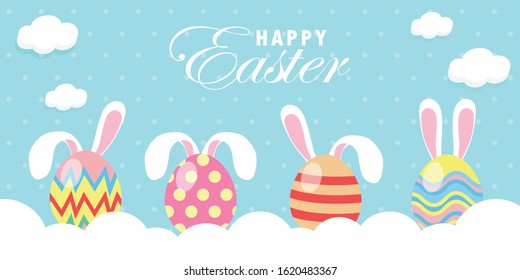 Happy Easter greeting card. Rabbit Bunny Easter banner template isolated on Background