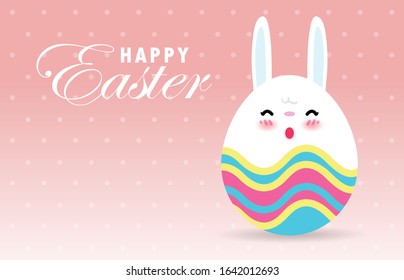 Happy Easter greeting card. Rabbit Bunny Easter egg banner template isolated on Background vector illustration