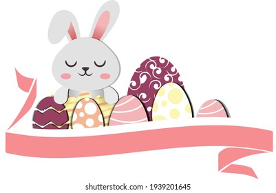 Happy Easter greeting card with rabbit, bunny and text