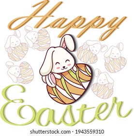 Happy Easter greeting card with rabbit, bunny and text