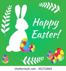 Happy Easter greeting card with rabbit silhouette