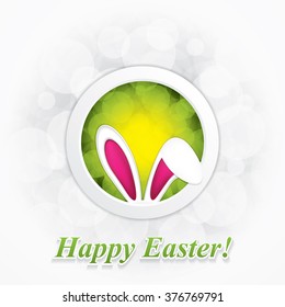 Happy Easter greeting card with rabbit ears.