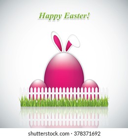 Happy Easter greeting card with rabbit ears.