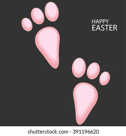 Happy Easter greeting card with rabbit footsteps. vector illustration