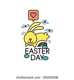 Happy Easter greeting card with rabbit and line art/ Vector illustrations