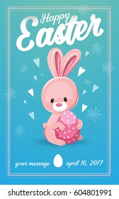 Happy Easter greeting card with rabbit. Vector illustration for Easter day