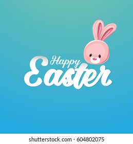 Happy Easter greeting card with rabbit. Vector illustration for Easter day