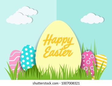 Happy Easter greeting card. A realistic vector image that simulates paper.