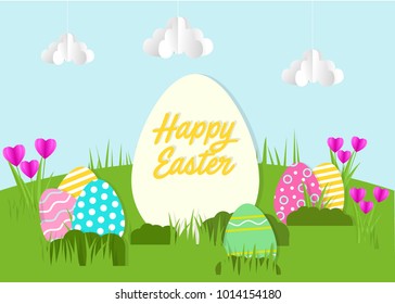 Happy Easter greeting card. A realistic vector image that simulates paper.