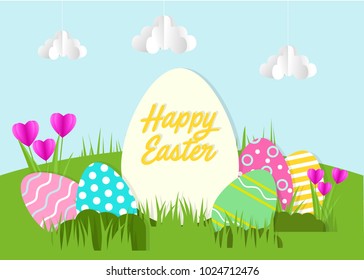 Happy Easter greeting card. A realistic vector image that simulates paper.