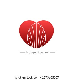 Happy Easter greeting card with red heart. Vector image.