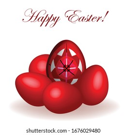 Happy Easter! Greeting card with red eggs.