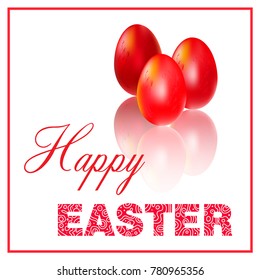 Happy Easter greeting card red color and red eggs.