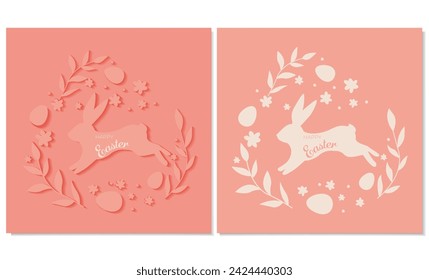 Happy easter greeting card set template of pastel colors. Greeting Card. Vector illustration. Trendy paper cut style.